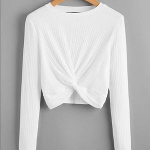 Brand new ribbed white long sleeve crop with twist